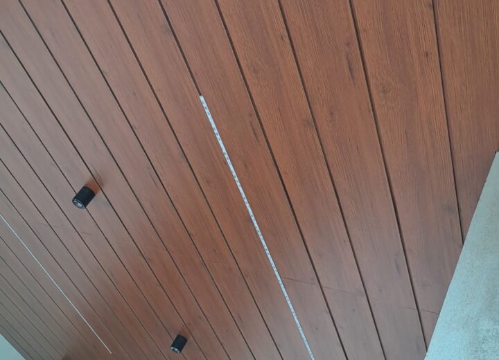 Best HPL Sheet Balcony Ceiling Work in Bhilwara Residential balcony ceiling with HPL sheet paneling in Bhilwara
