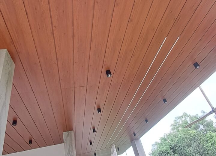 HPL Sheet Exterior Ceiling Contractor in Bhilwara Wooden HPL sheet ceiling work for residential house exterior in Bhilwara
