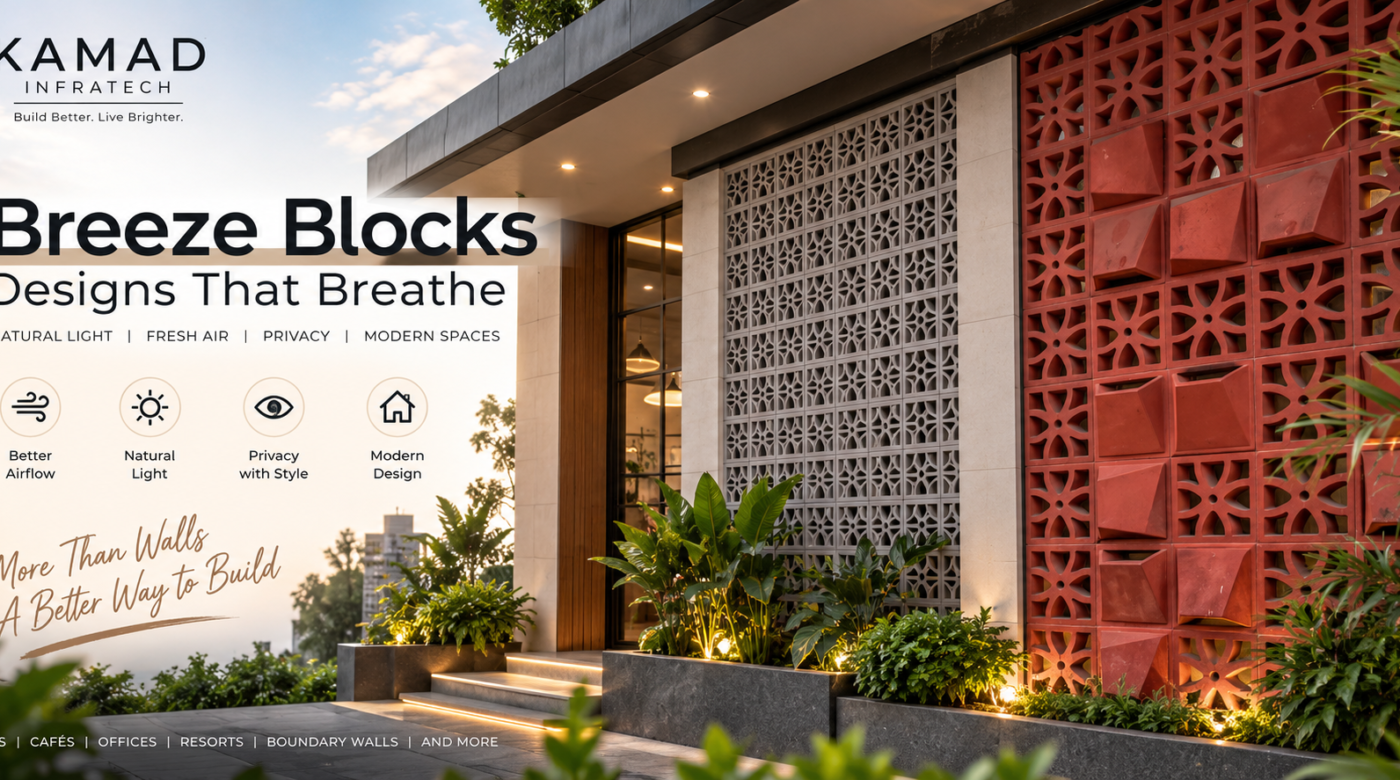Breeze Blocks for Modern Building Elevation and Façade Design White patterned breeze blocks for modern buildings installed as an exterior facade screen in Jaipur